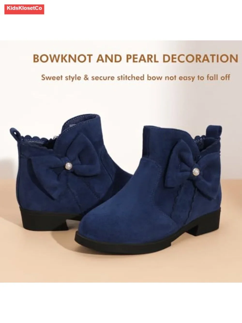 Girls Clara Ankle Boots Pearls Bow Dress Booties with Zipper